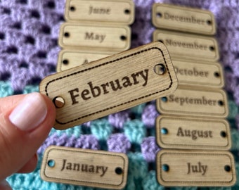 Wooden Month Buttons for Temperature Blanket - 12 Months