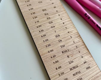 UK/US/Canada Metric (mm) Crochet Hook Size Conversion Chart Card