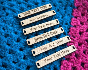 Custom Personalised Buttons | Long buttons for crochet knit sew thread fabrics. Add your business name!