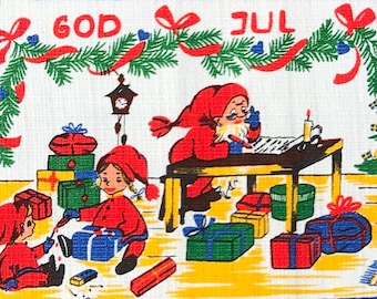 Sweden＊GOD JUL＊Christmas tapestry・* Vintage Norwegian Christmas Tapestry: God Jul Embroidered Wall