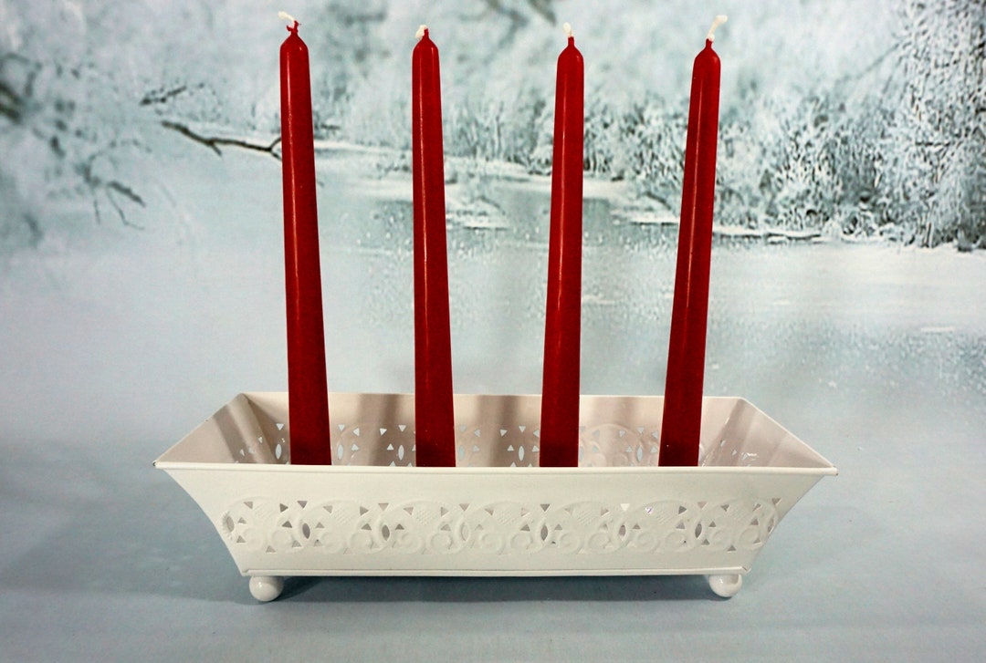 Retro White Lacy Metal Advent Candle Holder Nordic Christmas Etsy