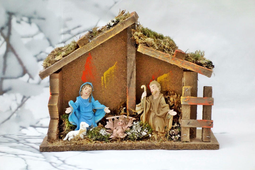 Italian Wooden Nativity Scene With Plastic Figures, Vintage Nativity ...