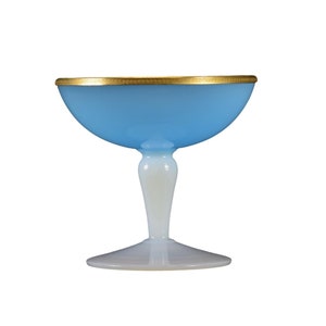 Blue White Opaline Compote with Ormolu Brass Dore Mount Vanity Cup by Vincenzo Nason & Cie