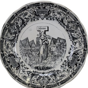 Joan of Arc Burning at the Stake Antique French Faience Wall Plate