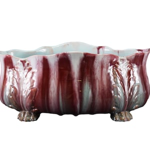 Red Turquoise Glazed Pottery Jardiniere Massier Vallauris
