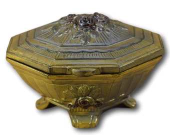 Joyero Art Déco Francés, Cofre con Rosas Adornadas, Joyero Antiguo, Regalo para Ella