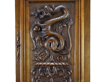 Deep Carved Panel Door Solid Wood with Griffin Dragon Chimera