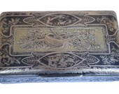 French Antique 19th.C Sterling Silver Niello Snuff Box - Hunt Theme Collectible Snuff Box - Hunter Rabbit Stag Dog