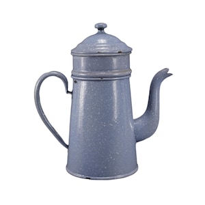 Blue and White Enamel Coffee Pot, French Vintage Mottled Shabby Chic Kitchenalia Enamelware