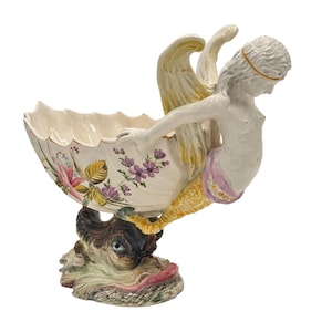 Italian Majolica Nove Centerpiece Bowl Mermaid