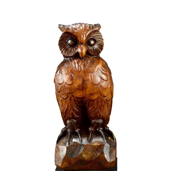 Black Forest Hand Carved Wood Owl Statue