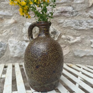 French Stoneware Pottery Vase, 1960's Ceramic Pot Bottle Laborne