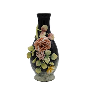 Impressionist Flower Barbotine Vase, Longchamp Majolica Applied Flowers Bud Vase, French Antique