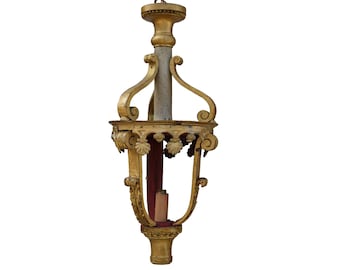Antique French Carved Wood Lantern Lighting Chandelier Processional