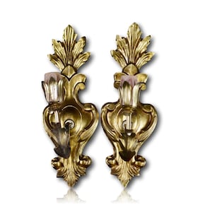 Vintage Italian Gilt Wood Pair of Wall Sconces