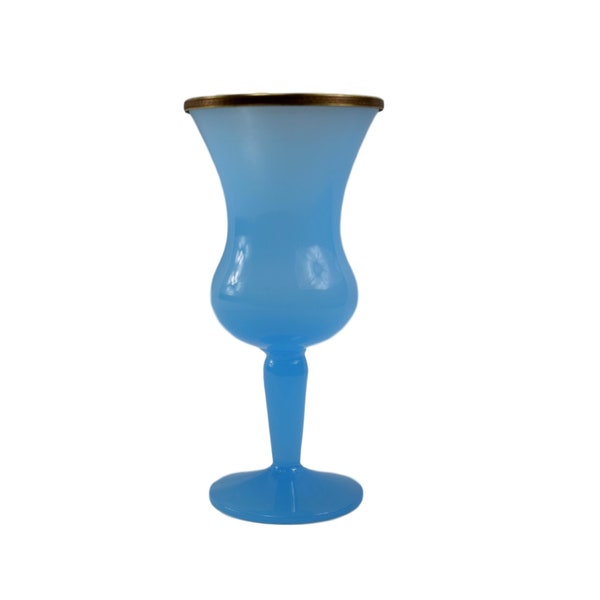 Vase Vintage en Opaline Bleue de Murano avec Monture en Laiton