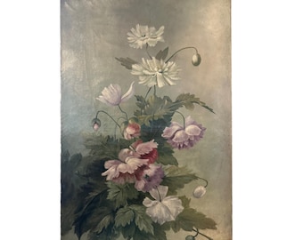 Coquelicots Fleurs Nature Morte Peinture sur Toile, Français Arrangement Floral Art Mural