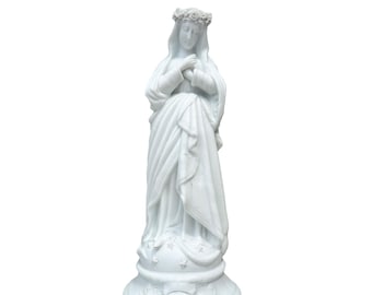 Antigua estatua mariana francesa de la Virgen María coronada, figura de bizcocho, regalo de comunión