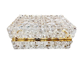 BEAUTIFUL Large French Faceted Cut Crystal Casket, Vintage Jewelry Vanity Hinged Box, Baccarat Style, circa 1950's