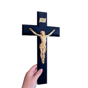 Antique Wall Crucifix, Victorian Black Wood Cross, Religious Catholic Gift