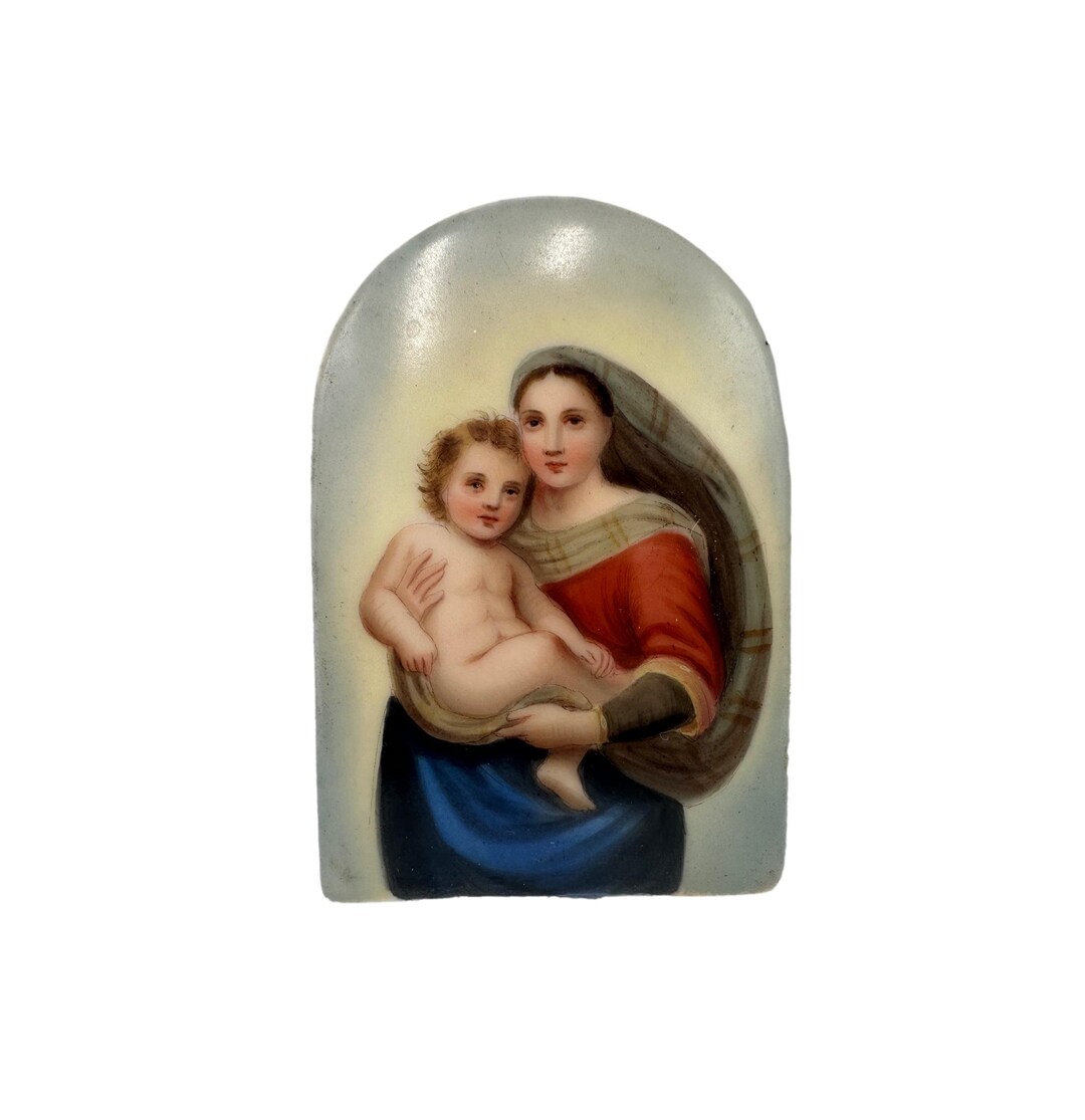 19th Century Porcelain Oval Plaque of the Virgin Mary, Madonna & Child ...