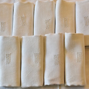 Set of 9 French Antique Damasse Linen Napkins Monogram UB