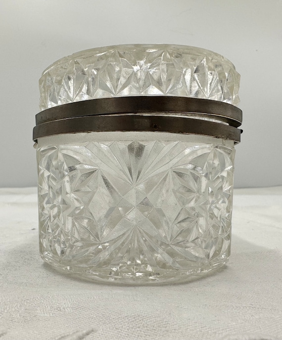 Antique French Cut Crystal Jewelry Box, Hand Cut … - image 4