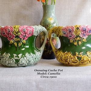 Maceta de camelia de mayólica Onnaing c1900, jardinera vintage de cerámica esmaltada, estilo bucólico, estilo rústico.