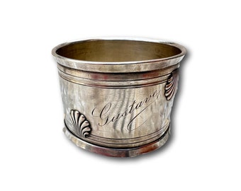 アンティークナプキンリング、彫刻入り、1914～1918年、モノグラム、銀