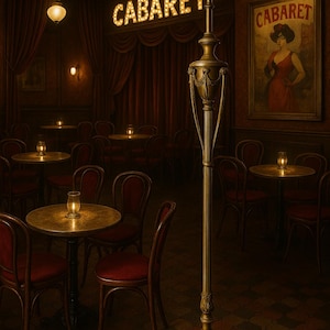 1900s Bronze Ram Head Floor Lamp, Parisian Cabaret Decor, Art Nouveau Light, France Louis XVI Style
