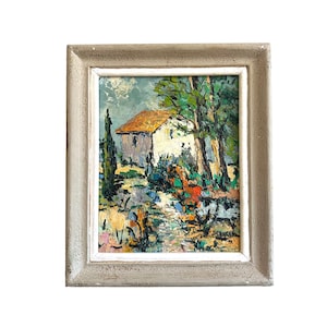 Vintage französisches Ölgemälde, Original Kunst Messer Farbe, Südfrankreich Haus signiert Debono