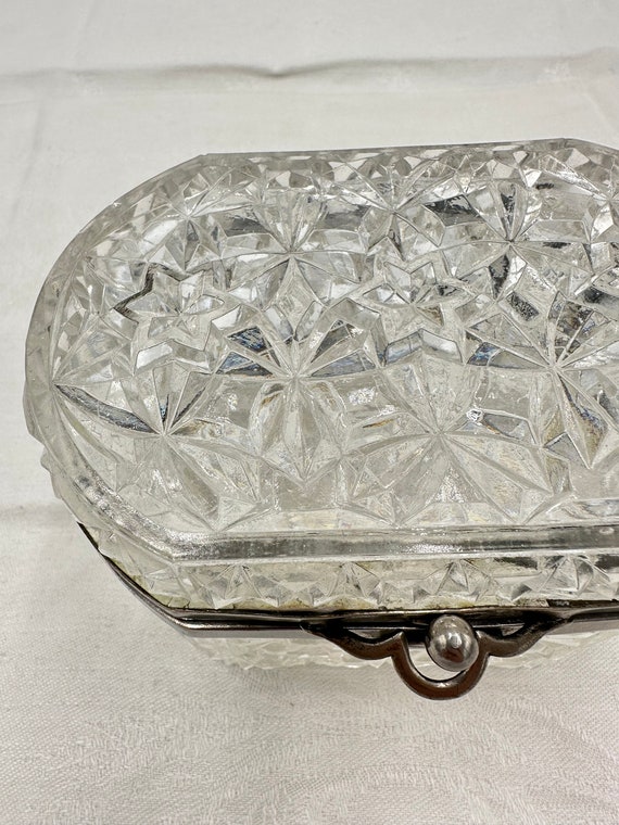 Antique French Cut Crystal Jewelry Box, Hand Cut … - image 9