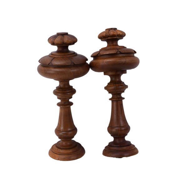 French Antique Architectural Pair Of Wood Curtain Rod Finials Etsy