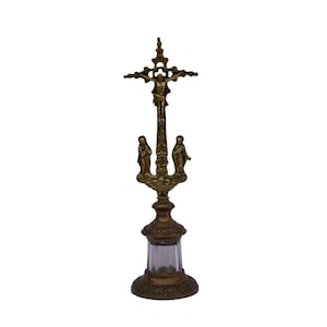 Standing Crucifix Calvary Brass and Glass Altar Cross Church