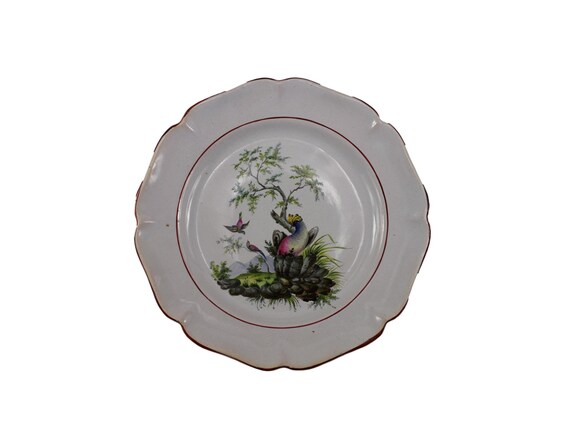 Emile Galle Antique Bird Plate Saint Clement White Ironstone