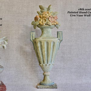 Antique Gustavian Painted Carved Wood Urn Vase Wall Applique, Neoclassical Style