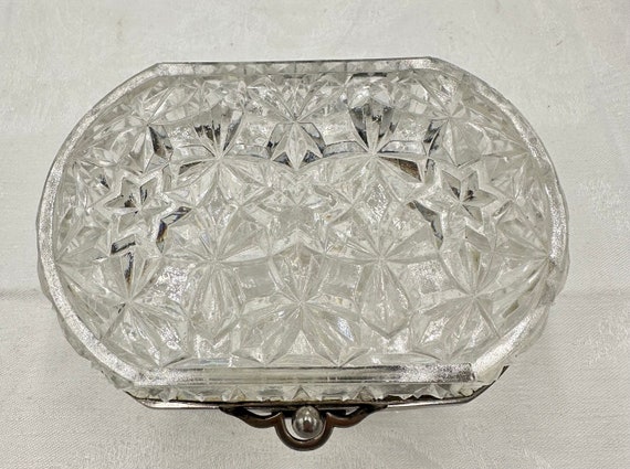 Antique French Cut Crystal Jewelry Box, Hand Cut … - image 5