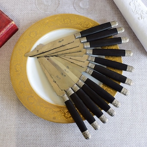 French Antique Set of 12 Ebony Handle Dinner Knife, 19th.C Knives, Louis XVI Knife Set, Wedding Christmas Gift