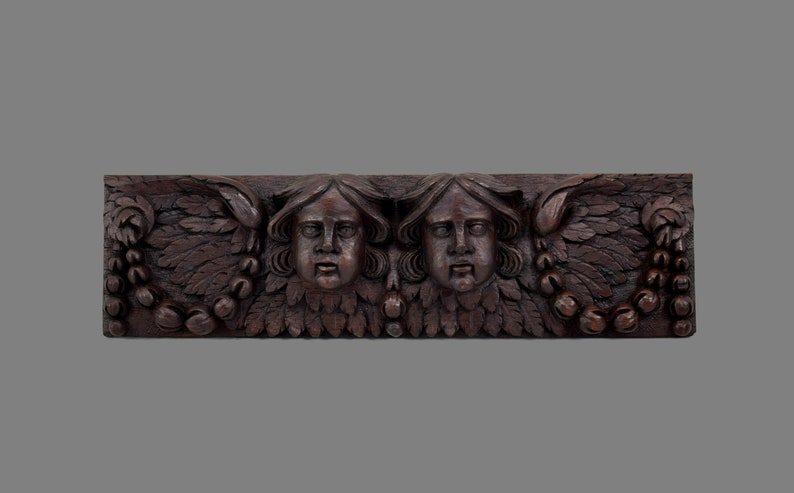 17th Century French Hand Carved Oak Wood Pediment Wall Panel image 0