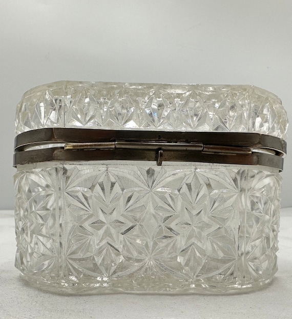 Antique French Cut Crystal Jewelry Box, Hand Cut … - image 6