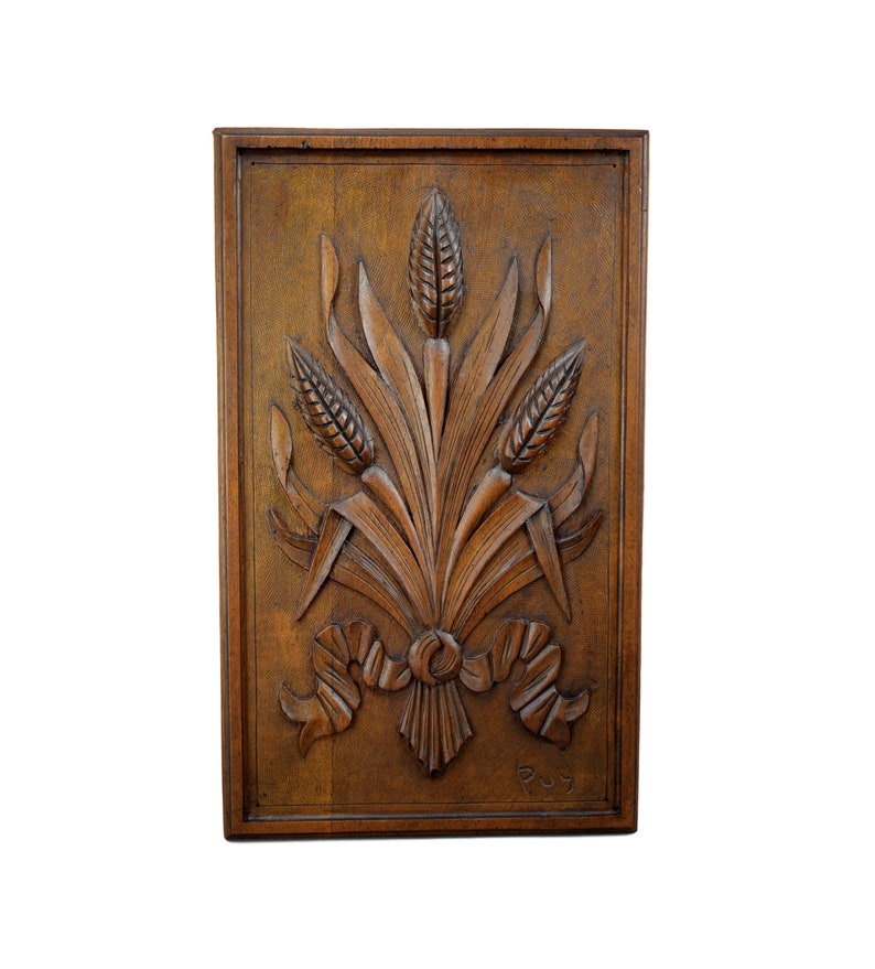 Vintage French Hand Carved Wood Wall Art Panel Sculpture By Puy Of Wheat For A Country Interior Design - Carved Wood Wall Art Panels Vintage French Hand Carved Wood Wall Art Panel Sculpture By Puy Of Wheat For A Country Interior Design - Carved Wood Wall Art Panels