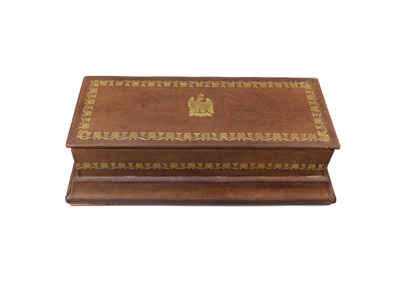 French Vintage Leather Box Gold Eagle Glove Box French Desk Office Decoration Pencil Case Empire Eagle Style Box