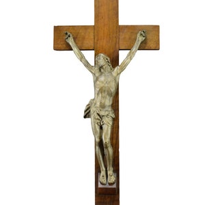 17&quot; High Wall Crucifix, Jesus Christ Cross, Iron Wood Vintage Cross, 1800s Art, Religious Gift
