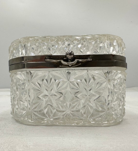 Antique French Cut Crystal Jewelry Box, Hand Cut … - image 2