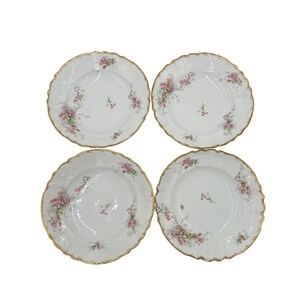 4 Soup Plates Limoges Porcelain Antique French Wild Roses Dining Plates