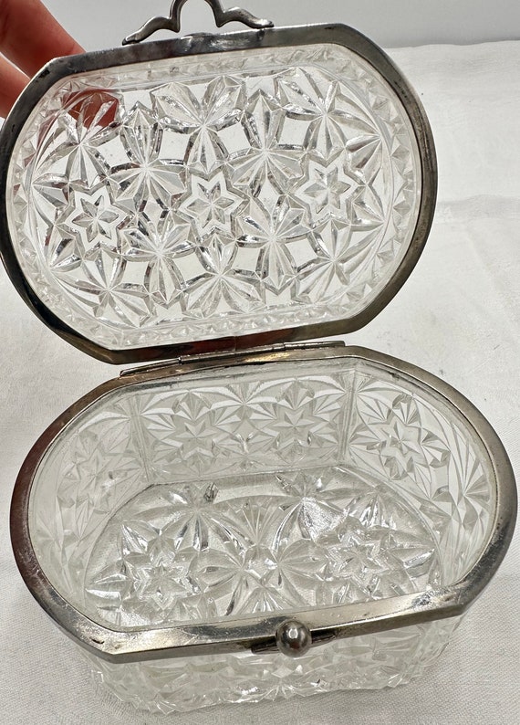 Antique French Cut Crystal Jewelry Box, Hand Cut … - image 3