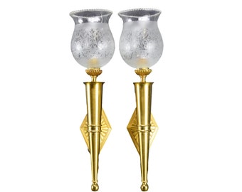 Mid Century Bronze Pair of Torch Wall Sconces