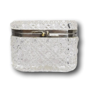 Vintage Diamond Cut Crystal Casket Jewelry Vanity Hinged Box Baccarat