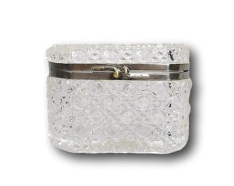 Vintage Diamond Cut Crystal Casket Jewelry Vanity Hinged Box Baccarat
