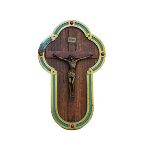 Art Nouveau Cloisonne Wall Crucifix, Marriage Crucifix, Religious Gift